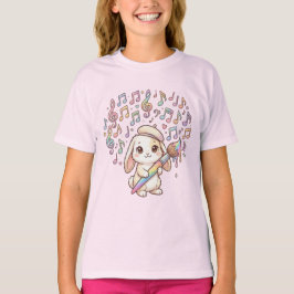Cute Bunny Artist Kids T-Shirt – Music & Painting  Tシャツ