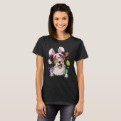 Cute Bunny Australian Shepherd Dog Face Easter Egg Tシャツ (正面フル)