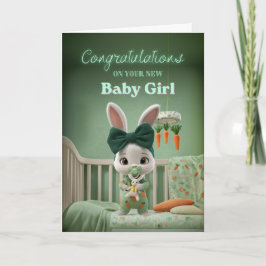 Cute Bunny Baby in Green Congrats on New Baby Girl カード