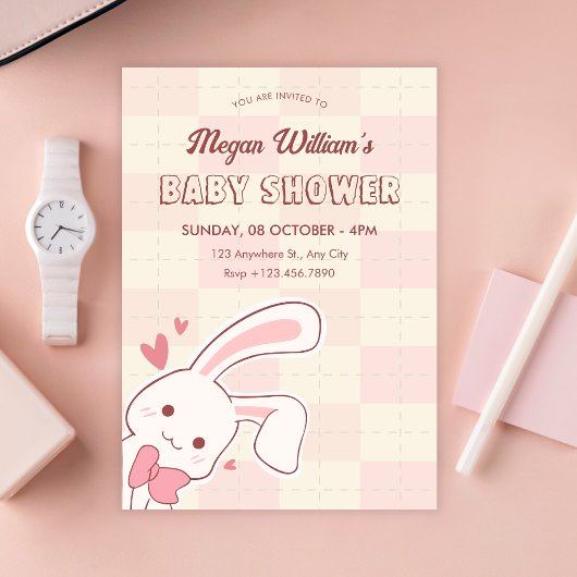 Cute bunny baby shower 招待状