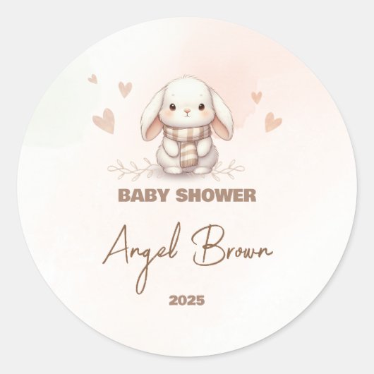 Cute Bunny Baby Shower Favor Sticker ラウンドシール (正面)