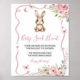 Cute Bunny Baby Shower Girl Baby Sock Hunt ポスター