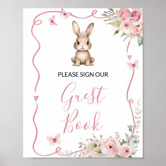 Cute Bunny Baby Shower Girl Guest Book ポスター (正面)