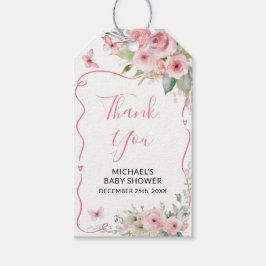 Cute Bunny Baby Shower Girl Pink Floral ギフトタグ