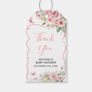 Cute Bunny Baby Shower Girl Pink Floral ギフトタグ