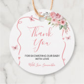 Cute Bunny Baby Shower Girl Pink Floral フェイバータグ (裏面)