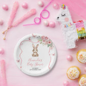 Cute Bunny Baby Shower Girl Pink Floral ペーパープレート (パーティー)