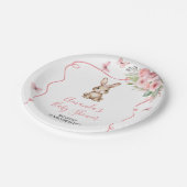 Cute Bunny Baby Shower Girl Pink Floral ペーパープレート (アングル)