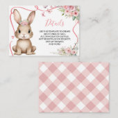 Cute Bunny Baby Shower Girl Pink Floral Details エンクロージャーカード (正面/裏面)