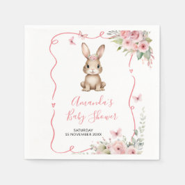 Cute Bunny Baby Shower Girl Pink Floral Paper スタンダードカクテルナプキン