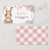 Cute Bunny Baby Shower Girl Pink Floral Registry エンクロージャーカード (正面/裏面)