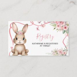 Cute Bunny Baby Shower Girl Pink Floral Registry エンクロージャーカード