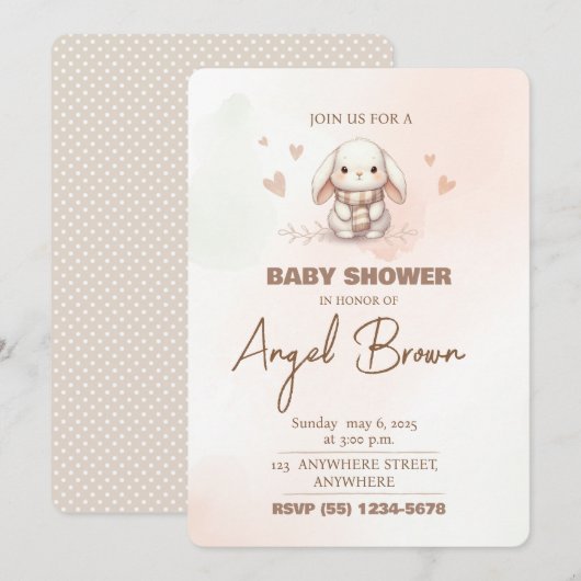 Cute bunny baby shower invitation シーズンカード (正面/裏面)