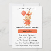 Cute Bunny Baby Shower Invitation | Pink Floral De 招待状 (正面)