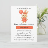 Cute Bunny Baby Shower Invitation | Pink Floral De 招待状 (スタンド正面)