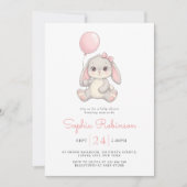 Cute Bunny Balloon Blush Pink Girls Baby Shower 招待状 (正面)
