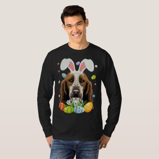 Cute Bunny Basset Hound Dog Head Easter Egg Happy  Tシャツ (正面フル)