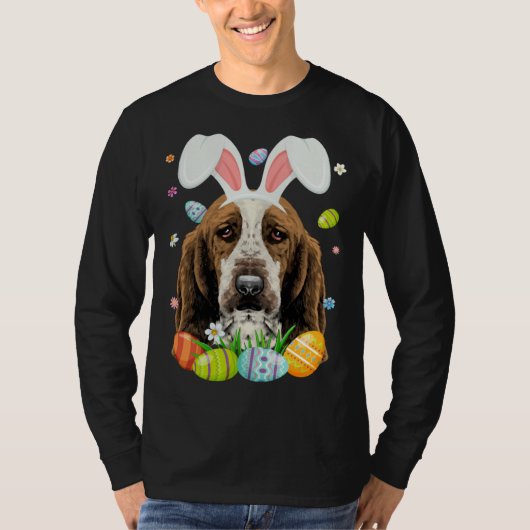 Cute Bunny Basset Hound Dog Head Easter Egg Happy  Tシャツ (正面)