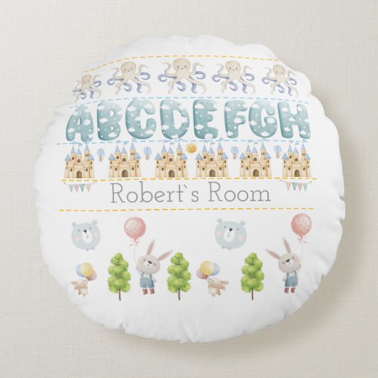 Cute Bunny  Bear pastel antistress ラウンドクッション (正面)