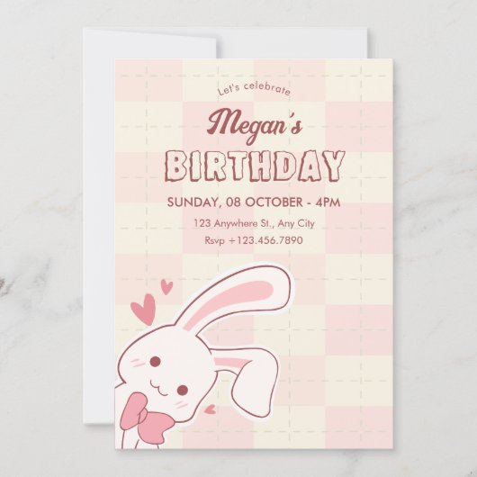 Cute bunny birthday 招待状 (正面)