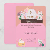 Cute Bunny Birthday Invitation 招待状 (正面/裏面)