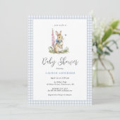 Cute  Bunny Blue Baby Boy Shower  招待状 (スタンド正面)