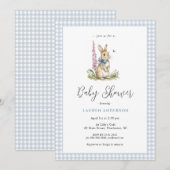 Cute  Bunny Blue Baby Boy Shower  招待状 (正面/裏面)