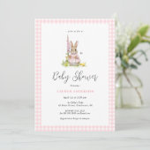 Cute  Bunny Blue Baby Girl Shower  招待状 (スタンド正面)
