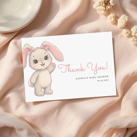 Cute Bunny Blush Pink Girl Baby Shower サンキューカード