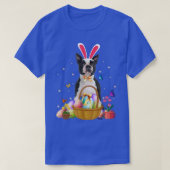 Cute Bunny Boston Terrier Dog Easter Eggs Basket E Tシャツ (デザイン正面)