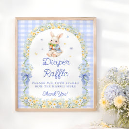 Cute Bunny Boy Baby Shower Diaper Raffle ポスター