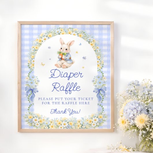 Cute Bunny Boy Baby Shower Diaper Raffle ポスター