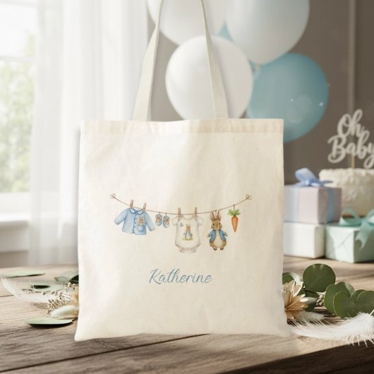 Cute Bunny Boy Clothesline Baby Shower  トートバッグ