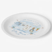 Cute Bunny Boy Clothesline Baby Shower ペーパープレート (アングル)