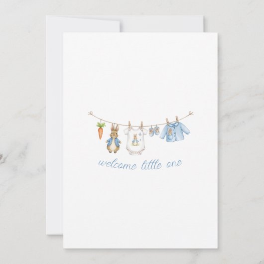 Cute Bunny Boy Clothesline Baby Shower  招待状 (裏面)