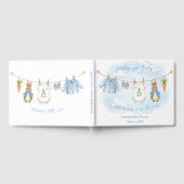 Cute Bunny Boy Clothesline Baby Shower Guestbook ゲストブック (全面)