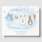 Cute Bunny Boy Clothesline Baby Shower Guestbook ゲストブック (正面)