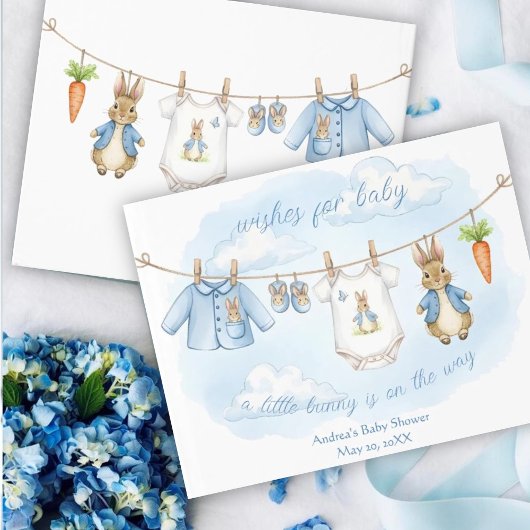 Cute Bunny Boy Clothesline Baby Shower Guestbook ゲストブック