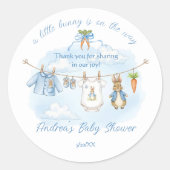 Cute Bunny Boy Clothesline Baby Shower Thank You  ラウンドシール (正面)