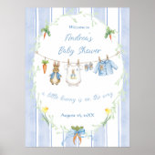 Cute Bunny Boy Clothesline Baby Shower Welcome ポスター (正面)