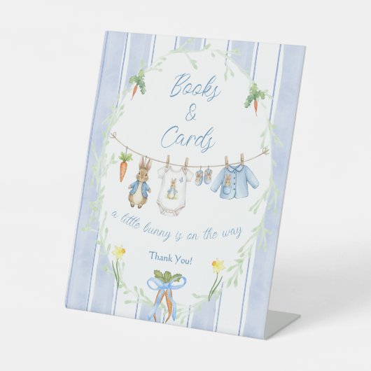 Cute Bunny Boy Clothesline Books and Cards Sign 台座サイン (正面)