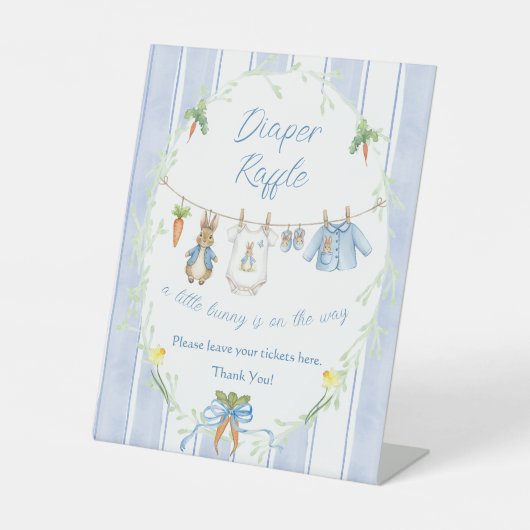 Cute Bunny Boy Clothesline Diaper Raffle Sign 台座サイン (正面)