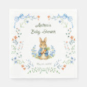 Cute Bunny Boy Floral Blue Bow Baby Shower スタンダードランチョンナプキン (正面)