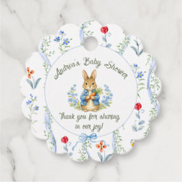 Cute Bunny Boy Floral Blue Bow Baby Shower  フェイバータグ