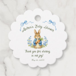 Cute Bunny Boy Floral Blue Bow Baby Shower  フェイバータグ