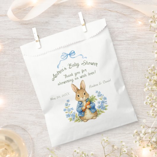Cute Bunny Boy Floral Blue Bow Baby Shower  フェイバーバッグ (クリップ留めされた状態)