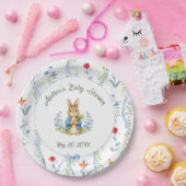 Cute Bunny Boy Floral Blue Bow Baby Shower ペーパープレート (パーティー)