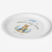 Cute Bunny Boy Floral Blue Bow Baby Shower ペーパープレート (アングル)