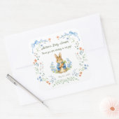 Cute Bunny Boy Floral Blue Bow Baby Shower Thanks スクエアシール (封筒)