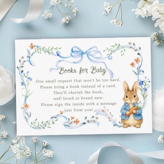 Cute Bunny Boy Floral Blue Bow Books for Baby  エンクロージャーカード